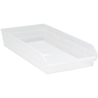 Shelf Bins, 11-1/8" W x 4" H x 23-5/8" D, Clear, 50 lbs. Capacity Sidevic Inc.