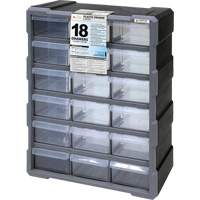 Drawer Cabinet, Plastic, 18 Drawers, 15" x 6-1/4" x 18-3/4", Black Sidevic Inc.