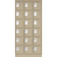 Clean Line Lockerette, 6 -tier, Bank of 3, 36" x 18" x 76", Steel, Beige, Rivet (Assembled) Sidevic Inc.