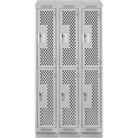 Clean Line Lockers, 2 -tier, Bank of 3, 36" x 15" x 82", Steel, Grey, Rivet (Assembled), Perforated Sidevic Inc.