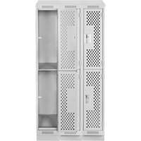Clean Line Lockers, 2 -tier, Bank of 3, 36" x 15" x 82", Steel, Grey, Rivet (Assembled), Perforated Sidevic Inc.