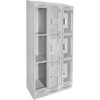Casiers Clean Line, 3 niveaux, Bloc de 3, 36" x 15" x 82", Acier, Gris, Rivet (assembl&eacute;), Perfor&eacute; Sidevic Inc.