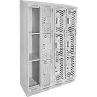 Clean Line Lockers, 3 -tier, Bank of 4, 48" x 15" x 82", Steel, Grey, Rivet (Assembled), Perforated Sidevic Inc.