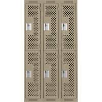 Clean Line Lockers, 2 -tier, Bank of 3, 36" x 15" x 72", Steel, Beige, Rivet (Assembled), Perforated Sidevic Inc.