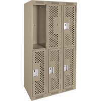 Clean Line Lockers, 2 -tier, Bank of 3, 36" x 15" x 72", Steel, Beige, Rivet (Assembled), Perforated Sidevic Inc.