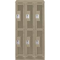 Clean Line Lockers, 2 -tier, Bank of 3, 36" x 15" x 82", Steel, Beige, Rivet (Assembled), Perforated Sidevic Inc.