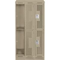 Clean Line Lockers, 2 -tier, Bank of 3, 36" x 15" x 82", Steel, Beige, Rivet (Assembled), Perforated Sidevic Inc.
