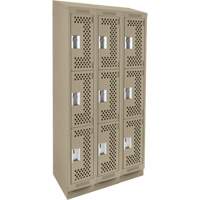 Casiers Clean Line, 3 niveaux, Bloc de 3, 36" x 15" x 82", Acier, Beige, Rivet (assembl&eacute;), Perfor&eacute; Sidevic Inc.