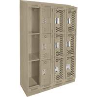 Clean Line Lockers, 3 -tier, Bank of 4, 48" x 15" x 82", Steel, Beige, Rivet (Assembled), Perforated Sidevic Inc.