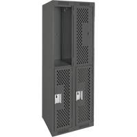 Casiers Clean Line, 2 niveaux, Bloc de 2, 24" x 12" x 72", Acier, Charbon, Rivet (assembl&eacute;), Perfor&eacute; Sidevic Inc.