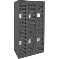 Clean Line Lockers, 2 -tier, Bank of 3, 36" x 15" x 72", Steel, Charcoal, Rivet (Assembled), Perforated Sidevic Inc.