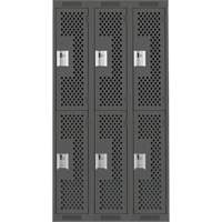 Clean Line Lockers, 2 -tier, Bank of 3, 36" x 15" x 72", Steel, Charcoal, Rivet (Assembled), Perforated Sidevic Inc.
