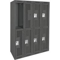 Casiers Clean Line, 2 niveaux, Bloc de 4, 48" x 12" x 72", Acier, Charbon, Rivet (assembl&eacute;), Perfor&eacute; Sidevic Inc.