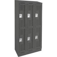 Clean Line Lockers, 2 -tier, Bank of 3, 36" x 15" x 82", Steel, Charcoal, Rivet (Assembled), Perforated Sidevic Inc.