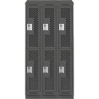 Clean Line Lockers, 2 -tier, Bank of 3, 36" x 15" x 82", Steel, Charcoal, Rivet (Assembled), Perforated Sidevic Inc.
