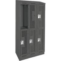 Clean Line Lockers, 2 -tier, Bank of 3, 36" x 15" x 82", Steel, Charcoal, Rivet (Assembled), Perforated Sidevic Inc.