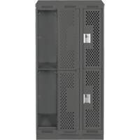 Clean Line Lockers, 2 -tier, Bank of 3, 36" x 15" x 82", Steel, Charcoal, Rivet (Assembled), Perforated Sidevic Inc.