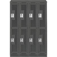 Clean Line Lockers, 2 -tier, Bank of 4, 48" x 12" x 82", Steel, Charcoal, Rivet (Assembled), Perforated Sidevic Inc.