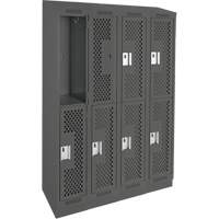 Clean Line Lockers, 2 -tier, Bank of 4, 48" x 12" x 82", Steel, Charcoal, Rivet (Assembled), Perforated Sidevic Inc.