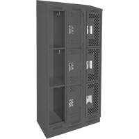 Clean Line Lockers, 3 -tier, Bank of 3, 36" x 15" x 82", Steel, Charcoal, Rivet (Assembled), Perforated Sidevic Inc.