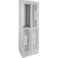Casiers Clean Line, 2 niveaux, Bloc de 2, 24" x 12" x 82", Acier, Gris, Rivet (assembl&eacute;), Perfor&eacute; Sidevic Inc.