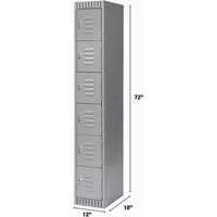 Lockers, 6 -tier, 12" x 18" x 72", Steel, Grey, Knocked Down Sidevic Inc.