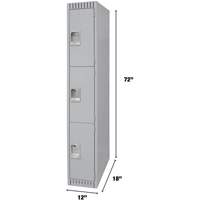 Lockers, 3 -tier, 12" x 18" x 72", Steel, Grey, Knocked Down Sidevic Inc.