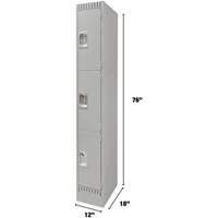 Lockers, 3 -tier, 12" x 18" x 76", Steel, Grey, Knocked Down Sidevic Inc.