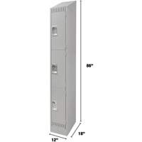 Lockers, 3 -tier, 12" x 18" x 86", Steel, Grey, Knocked Down Sidevic Inc.