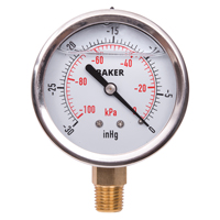 Pressure Gauges, 2-1/2" , 30" Hg-0" Vac., Bottom Mount, Liquid Filled Analogue Sidevic Inc.