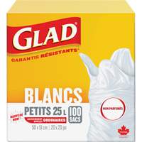 Small 25L Unscented Garbage Bags, Regular, 20" W x 20" L, White Sidevic Inc.
