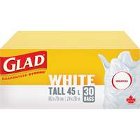 Tall 45L Unscented Garbage Bags, Regular, 24" W x 28" L, White Sidevic Inc.