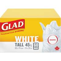 Tall 45L Unscented Garbage Bags, Regular, 24" W x 28" L, White Sidevic Inc.