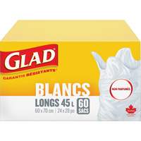 Tall 45L Unscented Garbage Bags, Regular, 24" W x 28" L, White Sidevic Inc.