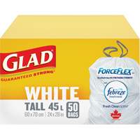 Tall 45L Febreze Garbage Bags, Regular, 24" W x 28" L, White Sidevic Inc.