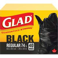 74L Garbage Bags, Regular, 26" W x 33" L, Black Sidevic Inc.