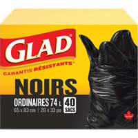 74L Garbage Bags, Regular, 26" W x 33" L, Black Sidevic Inc.