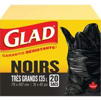 135L Garbage Bags, Regular, 31" W x 42" L, Black Sidevic Inc.