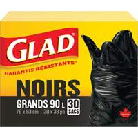 90L Garbage Bags, Regular, 30" W x 33" L, Black Sidevic Inc.