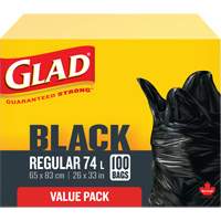 74L Garbage Bags, Regular, 26" W x 33" L, Black Sidevic Inc.