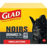 74L Garbage Bags, Regular, 26" W x 33" L, Black Sidevic Inc.