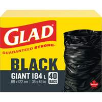184L Garbage Bags, Regular, 35" W x 48" L, Black Sidevic Inc.