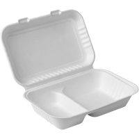 Contenants &agrave; charni&egrave;re pour nourriture compostable avec compartiments, Bagasse, Rectangulaire Sidevic Inc.