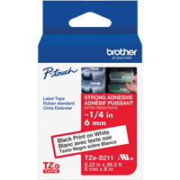 Ruban lamin&eacute; tr&egrave;s-r&eacute;sistant pour &eacute;tiqueteuses P-Touch, 6 mm x 8 m, Noir sur blanc Sidevic Inc.