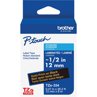 TZe-334 Laminated Tape for TZe-Compatible P-Touch Label Makers, Gold on Black, 0.47" Width Sidevic Inc.