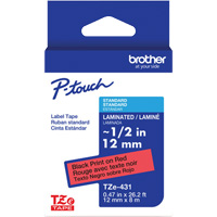 TZe-431 Laminated Tape for TZe-Compatible P-Touch Label Makers, 12 mm x 8 m, Black on Red Sidevic Inc.