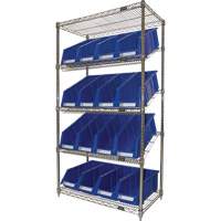 Slanted Wire Shelf with Bins, 5 Tiers, 36" W x 63" H x 18" D Sidevic Inc.