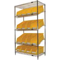 Slanted Wire Shelf with Bins, 5 Tiers, 36" W x 63" H x 18" D Sidevic Inc.