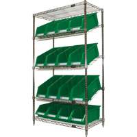 Slanted Wire Shelf with Bins, 5 Tiers, 36" W x 63" H x 18" D Sidevic Inc.