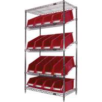 Slanted Wire Shelf with Bins, 5 Tiers, 36" W x 63" H x 18" D Sidevic Inc.